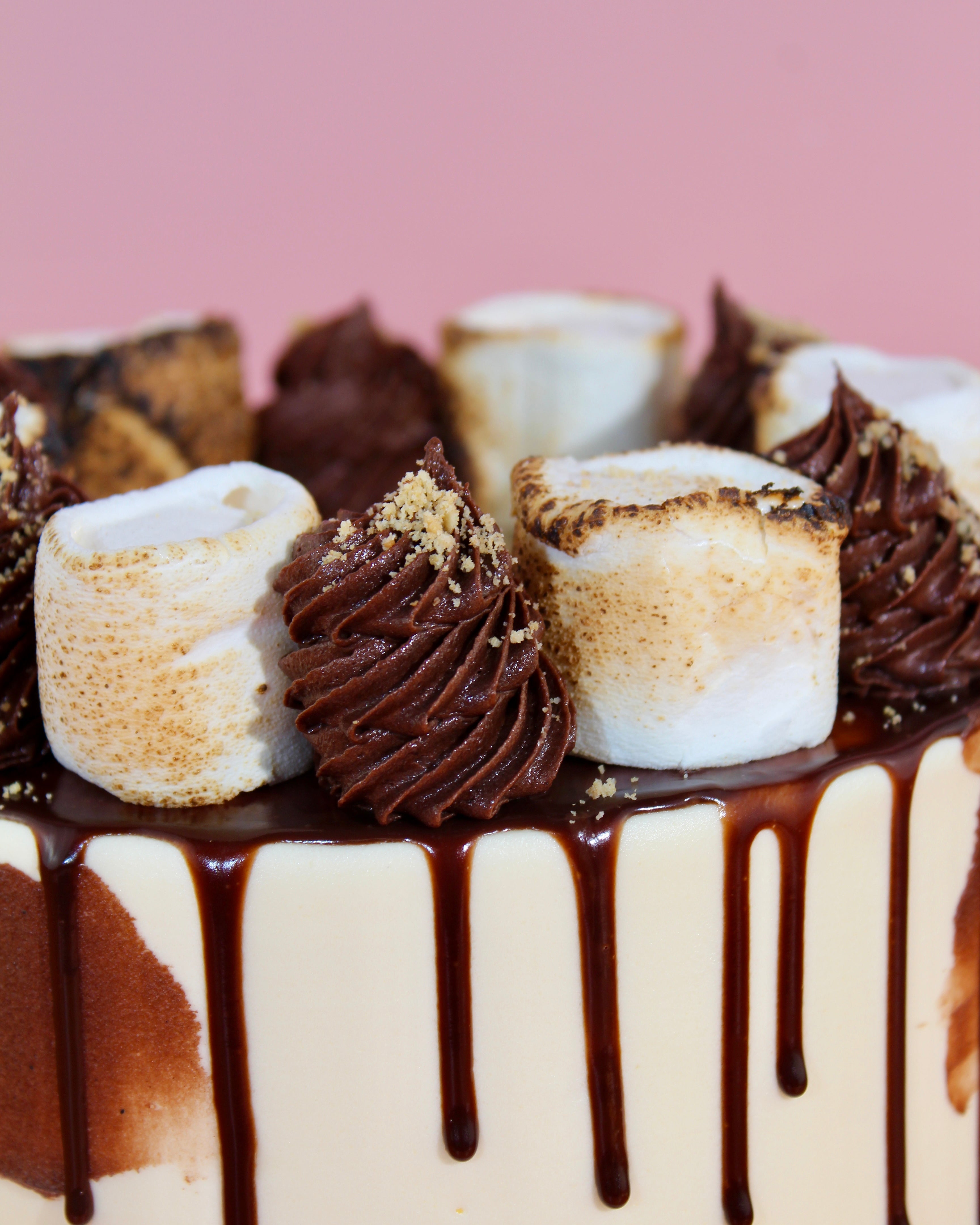 Amy's Bakehouse Bonfire Night collection featuring S'mores Cake, s'mores cupcakes and black and gold Dot Cakes