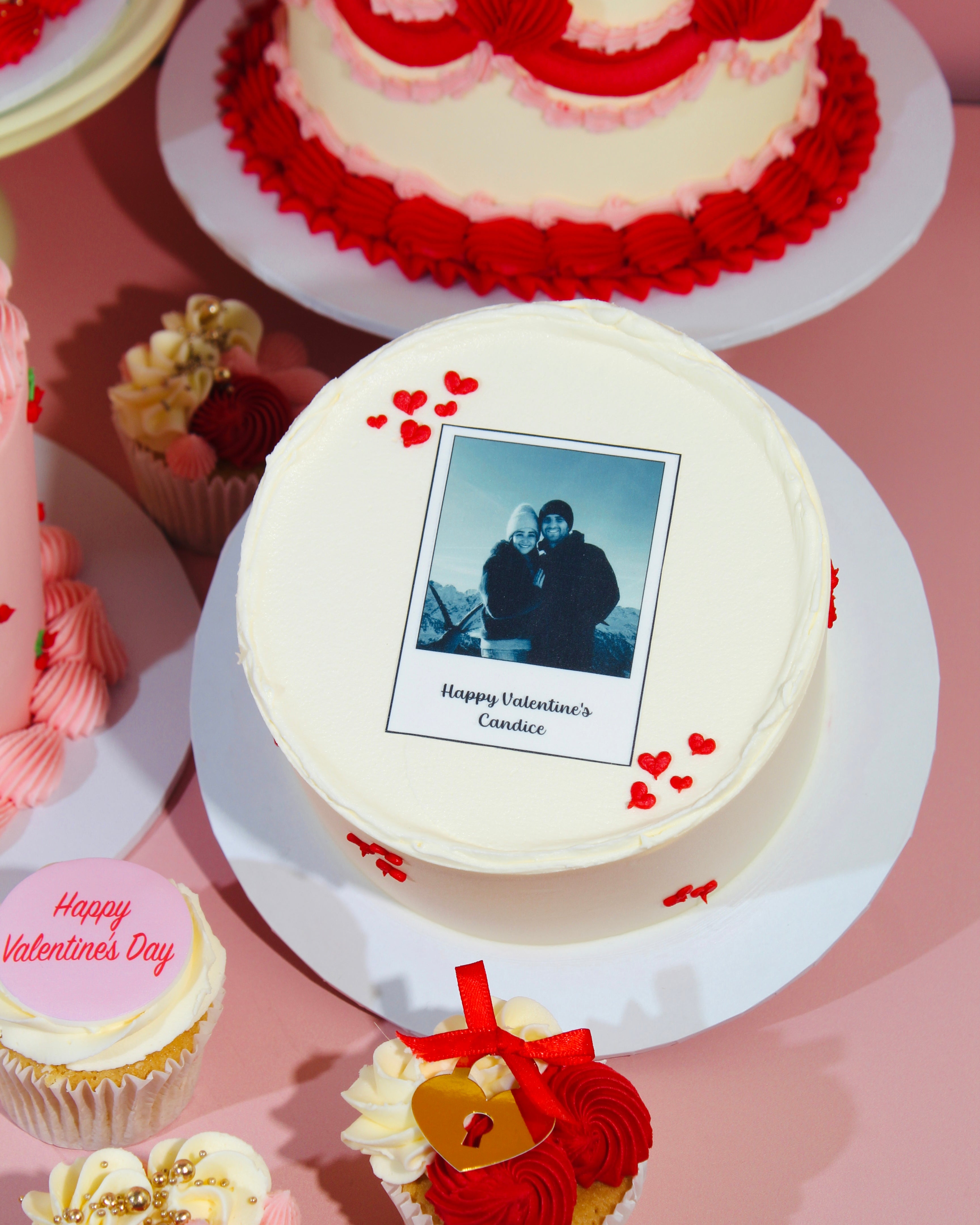 Personalised Valentine’s photo cake with smooth buttercream finish