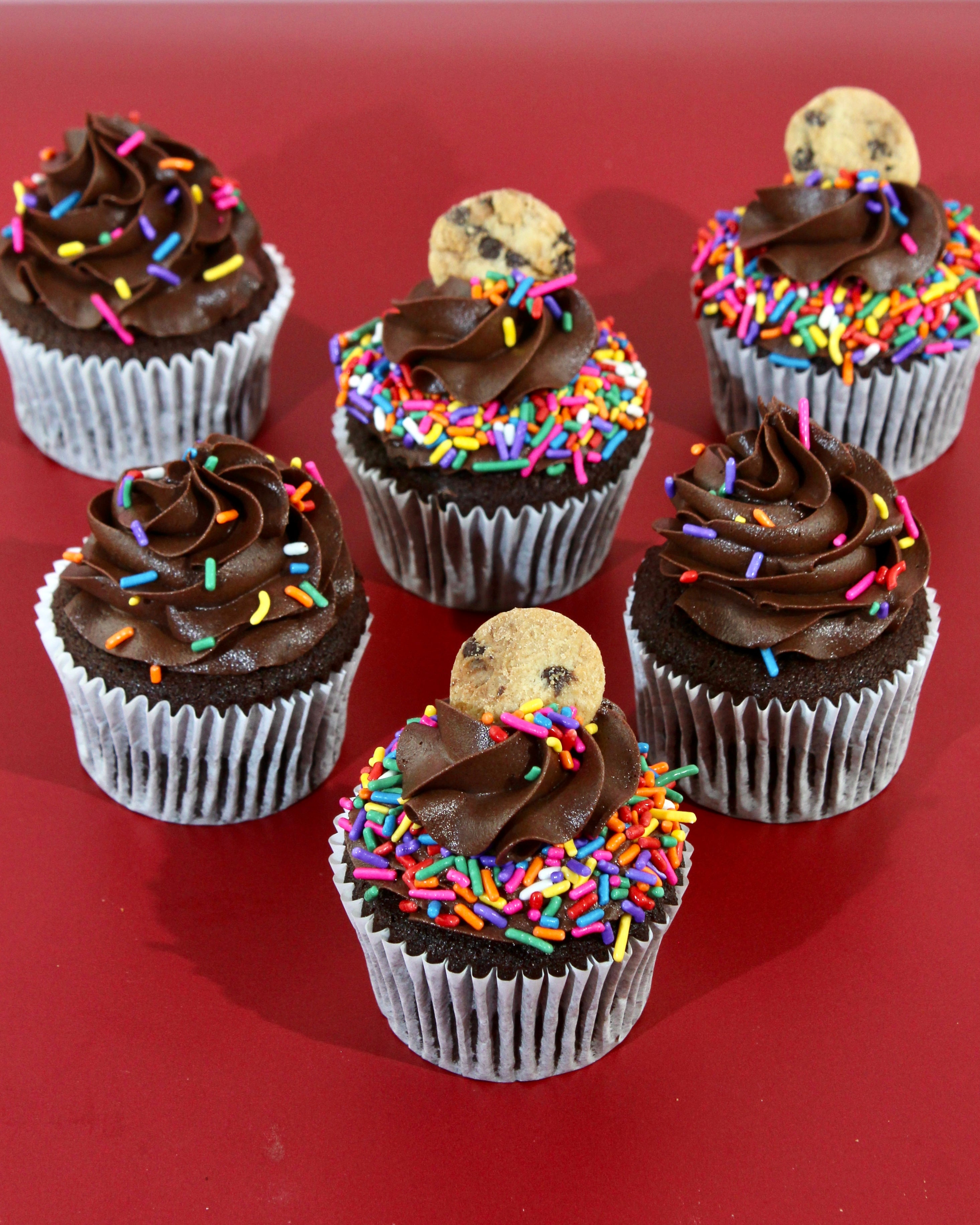 Party chocolate cupcakes with colourful sprinkles