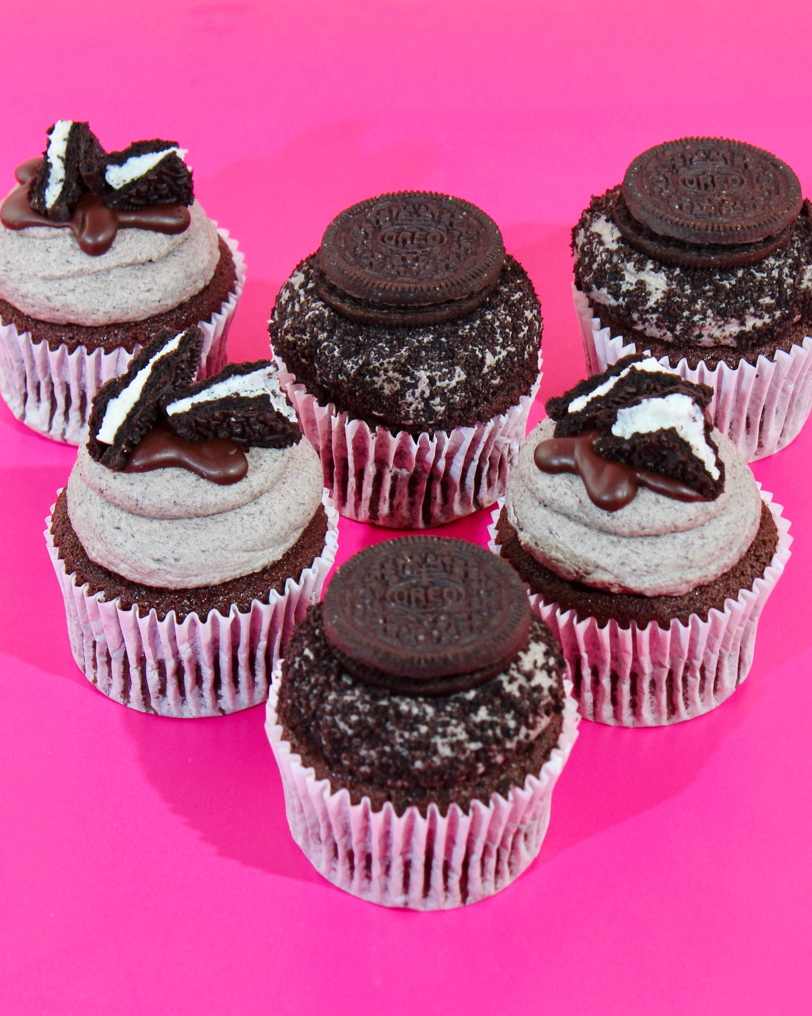 Oreo cupcakes with filled centre and ganache