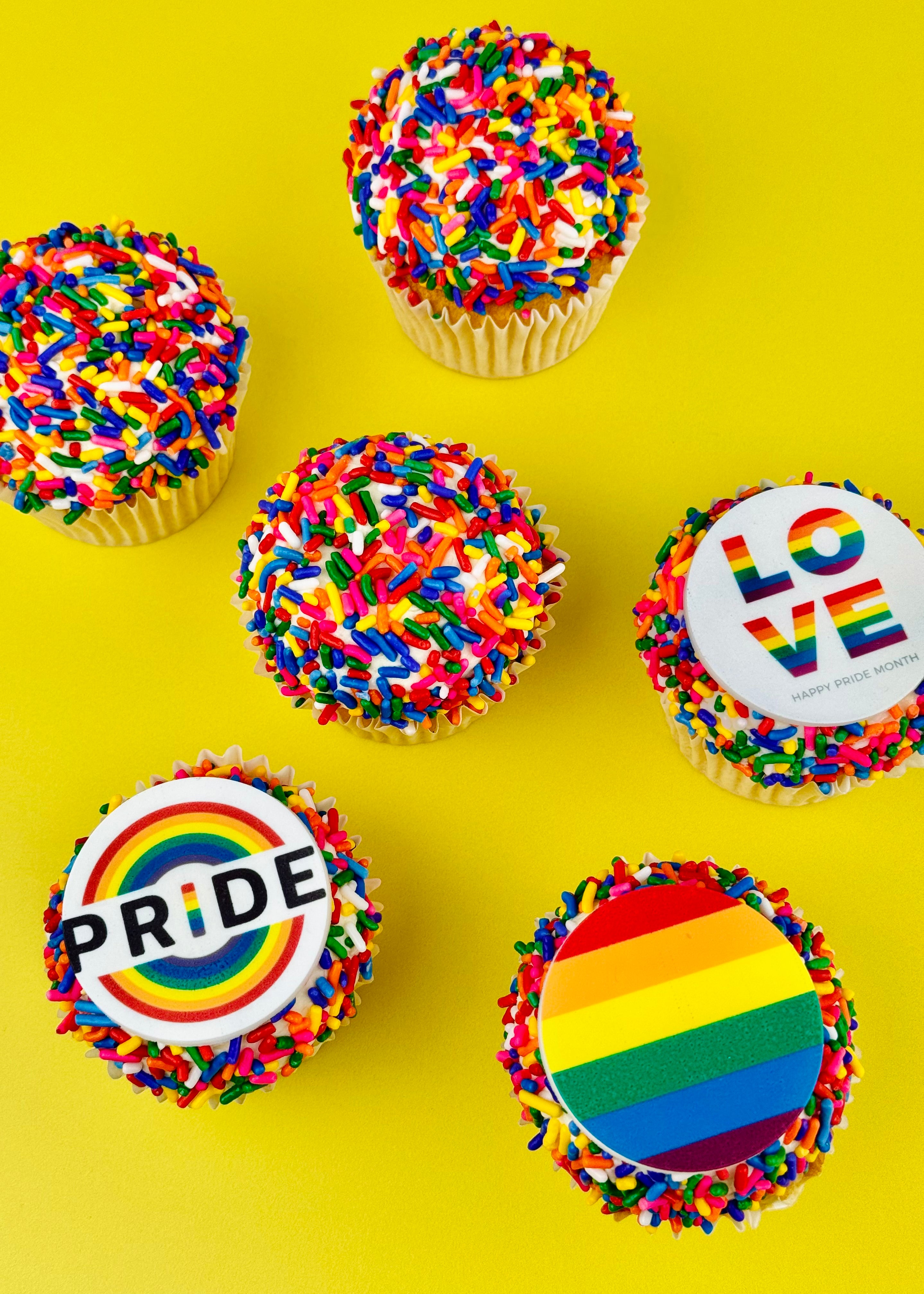Colourful sprinkle cupcakes for Pride celebrations